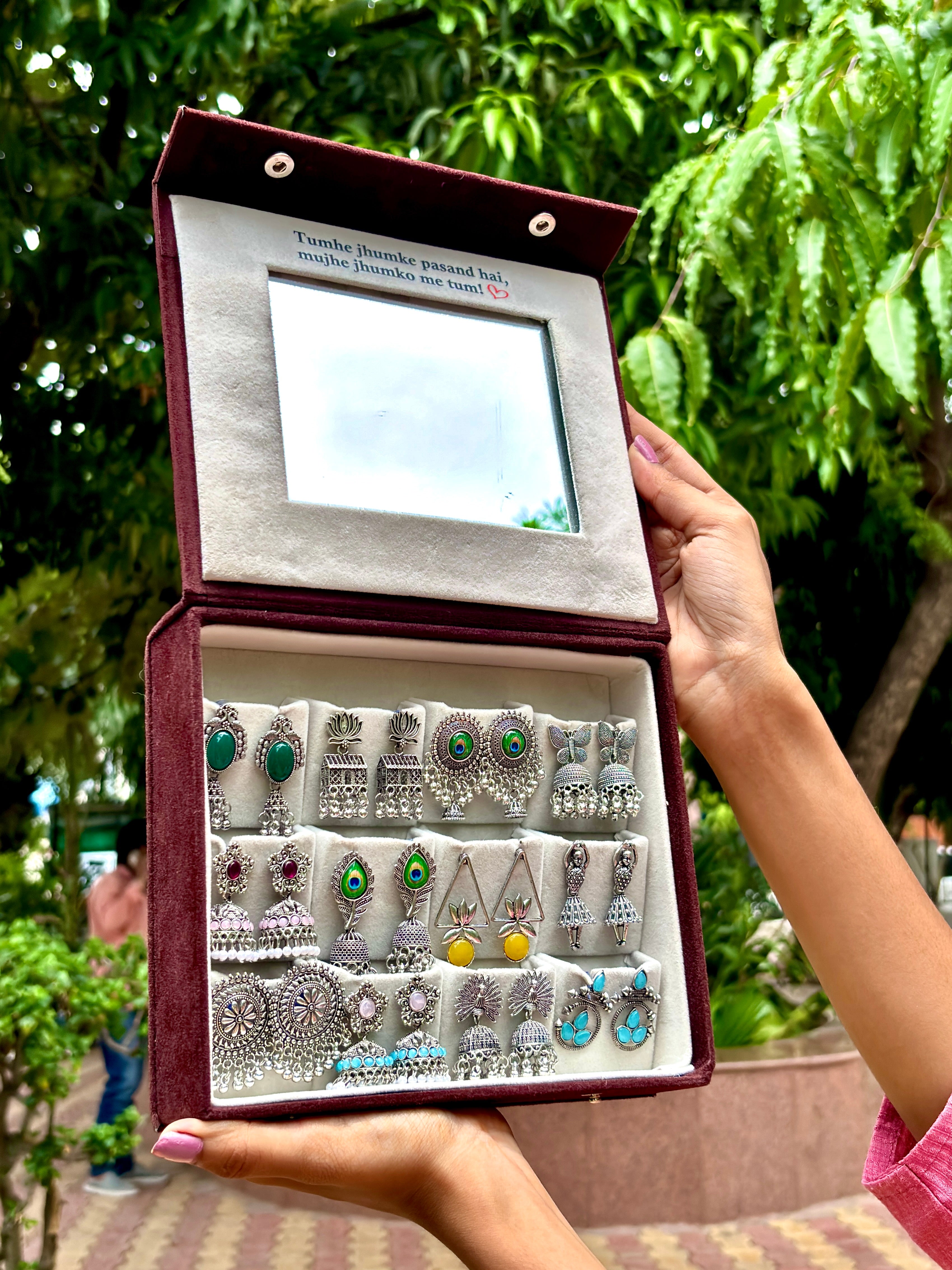 Blushing Mirror Box – 12 Pair Premium Oxidised Earrings Collection