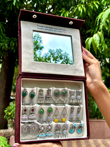 Blushing Mirror Box – 12 Pair Premium Oxidised Earrings Collection
