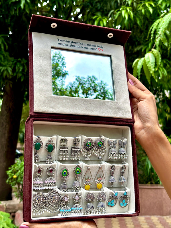 Blushing Mirror Box – 12 Pair Premium Oxidised Earrings Collection