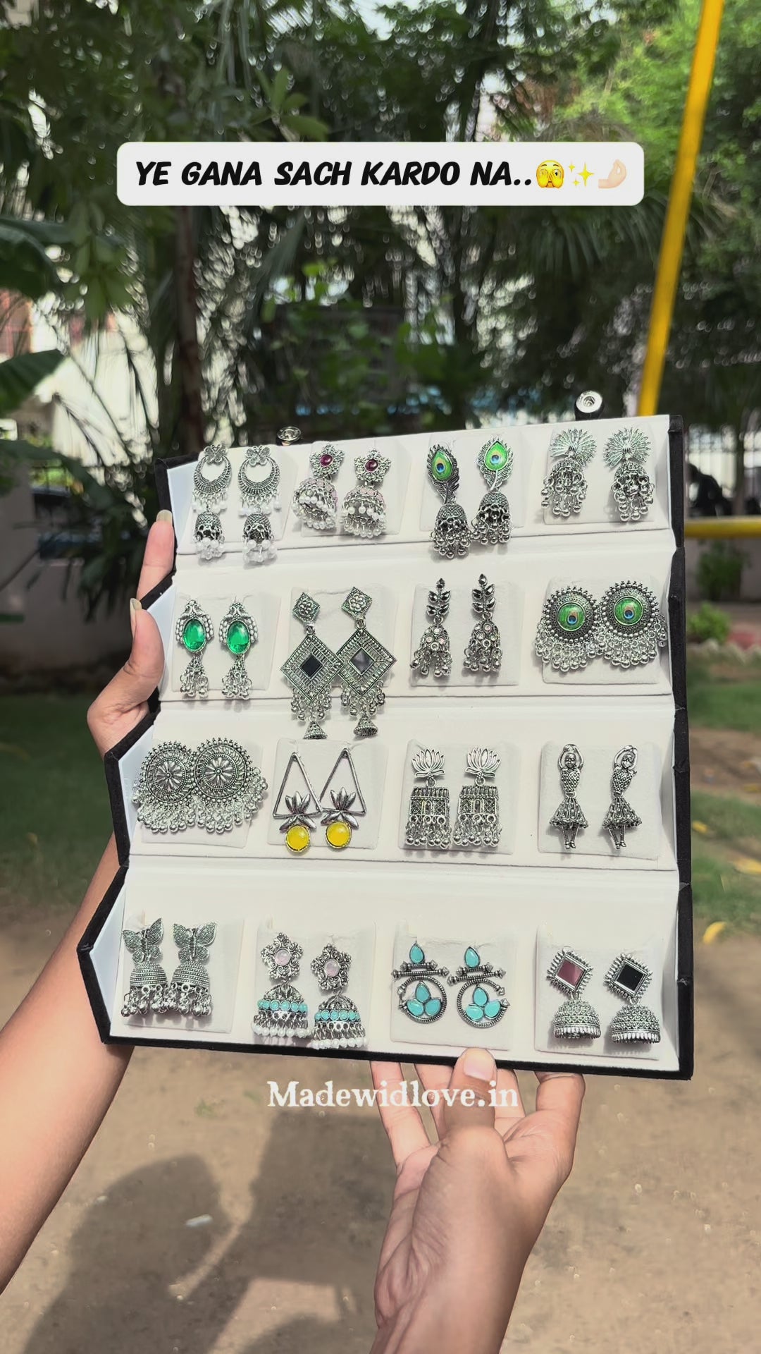 16 Pair Premium Oxidized Jhumka Collection with Luxury Foldable Jewellery Box