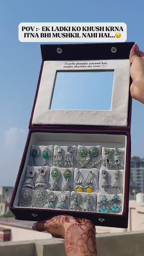 Blushing Mirror Box – 12 Pair Premium Oxidised Earrings Collection